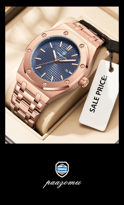 PAAZOMU Luxury Square Man Quartz Watch Waterproof Luminous Date Men's Watch High Quality Stainless Steel Business Men Watches