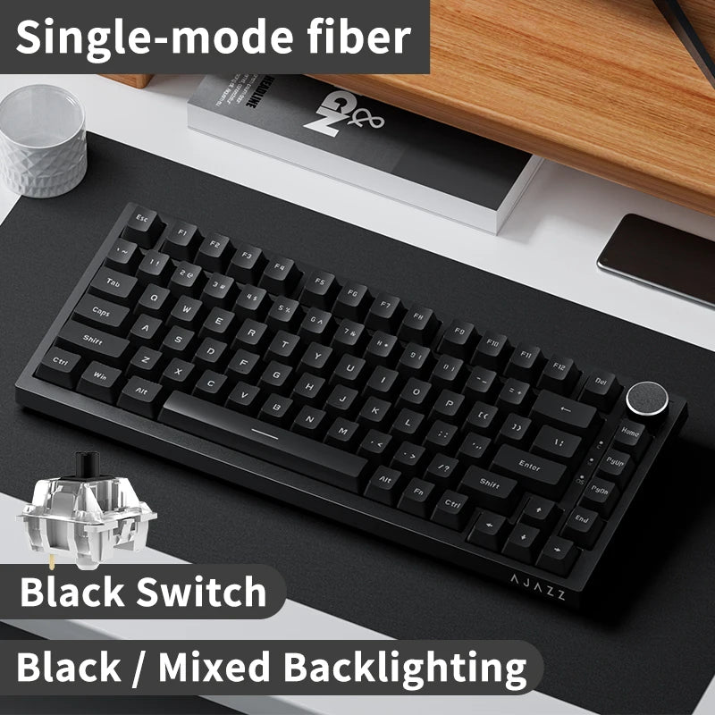 AJAZZ AK820 Wired Mechanical Keyboard Full-Key Hot-Swap Keyboard with Removable USB Port, White & Ice Blue Backlit Gaming Keyboard for PC