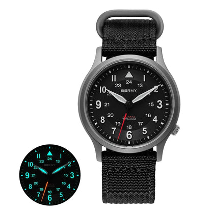 BERNY Full Titanium Watches for Men Outdoor Quartz Men's Field Wristwatch VH31 Super Luminous Sapphire Easy Read Watch