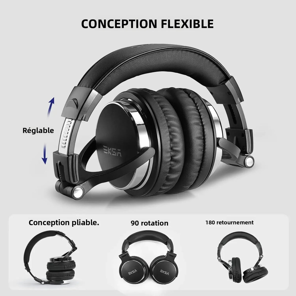 OneOdio EKSA P100 Professional Studio Headphones Wired HiFi Over Ear DJ Monitor Headphones with 50mm Driver, Mic, 3.5mm/6.35mm Audio Cable