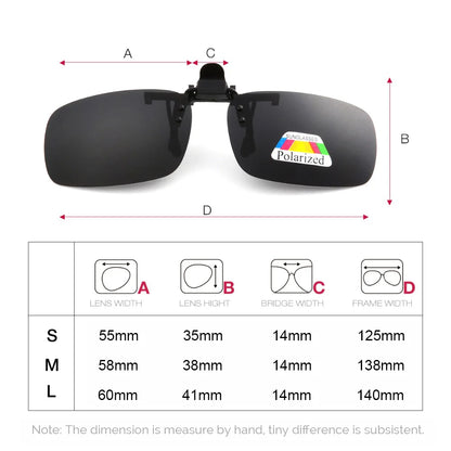 VIVIBEE Men Polarized Flip Up Clip on Sunglasses Black Driving UV400 Women Square S M L Goggles Night Vision Fishing Glasses