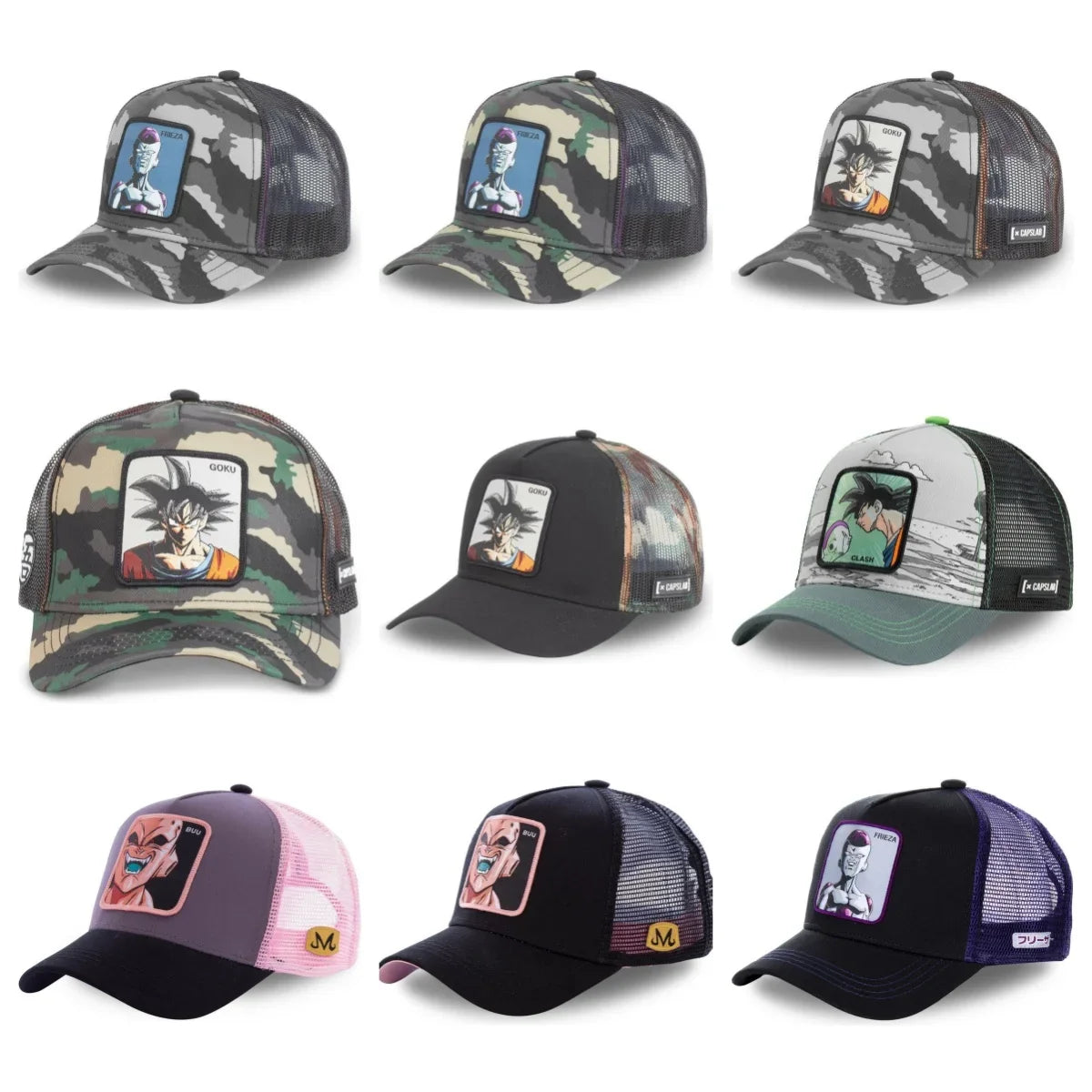 Dragon Ball Buu Goku sapka Nyári utazós csúcsos sapka Férfi hímzett hip-hop stílusú napellenzős állítható trucker hálós sapka