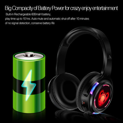 Auscultadores sem fios Silent Disco RF LED DJ Party 863–865MHz/915MHz com iluminação LED de 3 canais e bateria de 10H