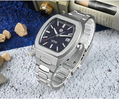San Martin 39.5mm Tonneau Luxury Men Watch Mineral Dial Casual Sports PT5000 SW200 Automatic Mechanical Sapphire Luminous SN0145