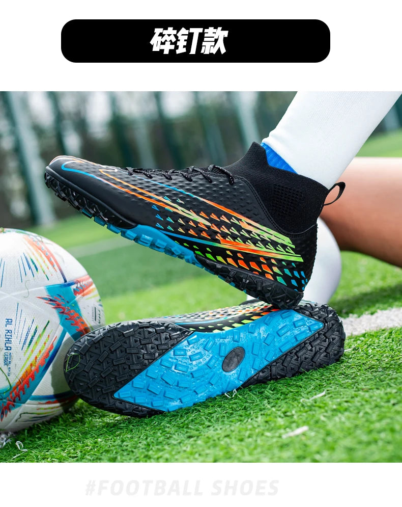 Double Star High-Top Soccer Shoes, Men's TF Turf Studs, Professional Training & Match for Boys, Teens, Kids and Adults