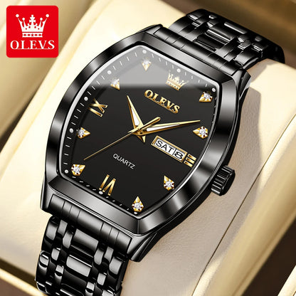 OLEVS New Men's Watches Quartz Luxury Gold Watch Classics Tonneau Dial Top Brand Waterproof Luminous Quartz Watch for Men 5528