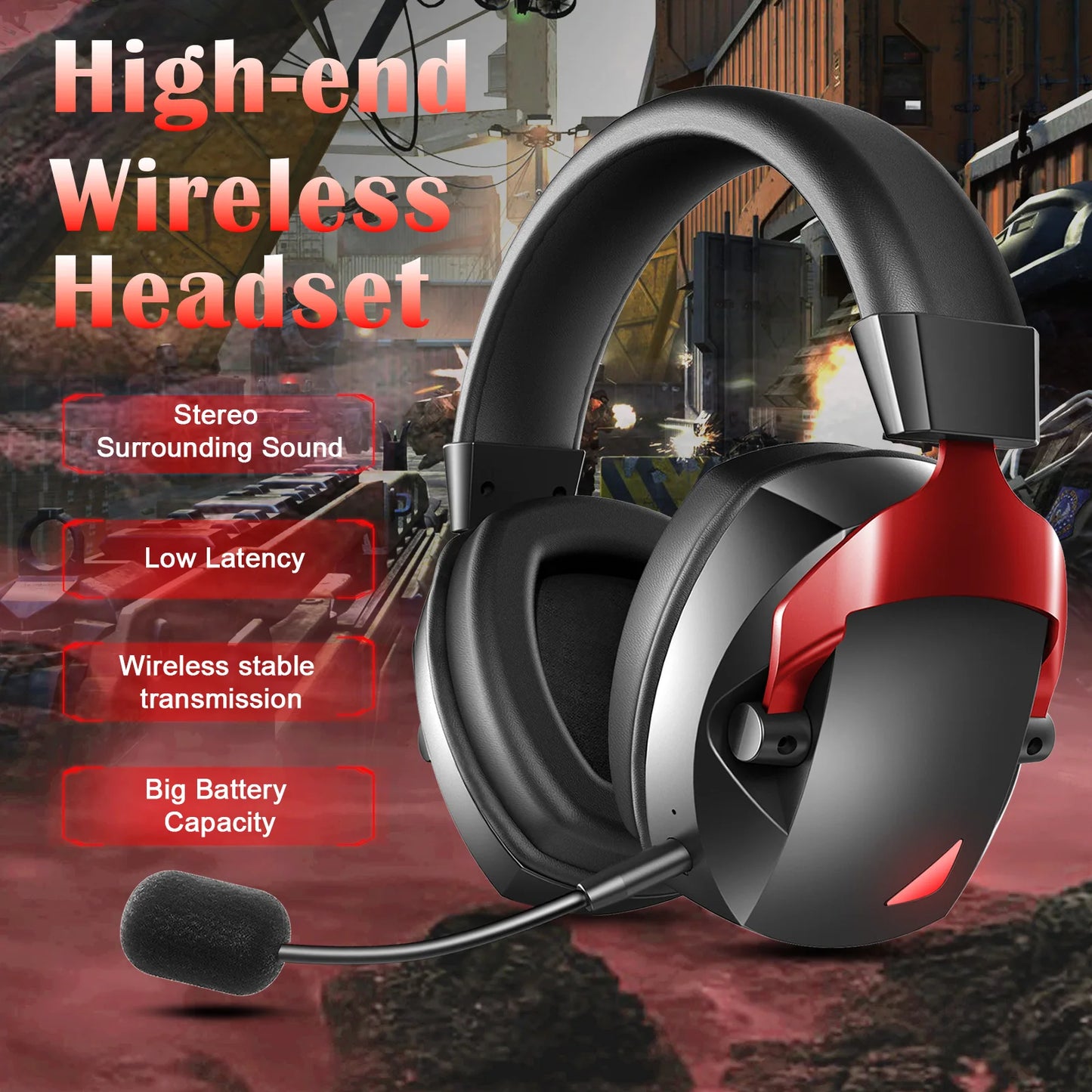 Auscultadores Gaming Sem Fios com Microfone Amovível com Cancelamento de Ruído – Sem Fios 2.4G, Bluetooth 5.3 e Auscultadores Gaming com Fio 3.5mm para PS5, PC, Xbox e Telemóvel