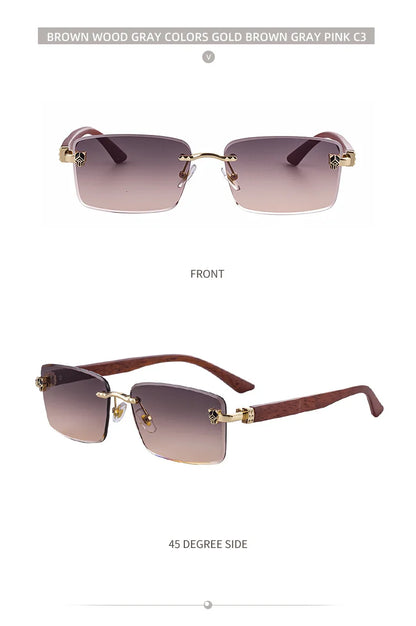 2026 Wooden Rimless Sunglasses Women Trendy Retro UV400 Protection Square Sunglass Men Brand Design Fashion Glasses Dropshipping