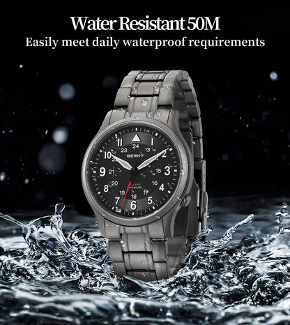 BERNY Full Titanium Watches for Men Outdoor Quartz Men's Field Wristwatch VH31 Super Luminous Sapphire Easy Read Watch