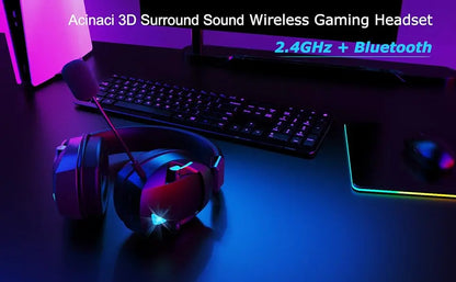 Auscultadores Gaming com Microfone Destacável com Cancelamento de Ruído – 3 Modos: Bluetooth 5.3 Sem Fios, 2.4G USB e Ligação com Fio 3.5mm, com Drivers de 50mm