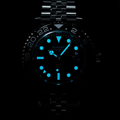 Sugess GMT Diving Watch of Men Automatic Mechanical Waterproof Wristwatches Peacock SL3032 Movement Ceramic Bezel Jubille Band