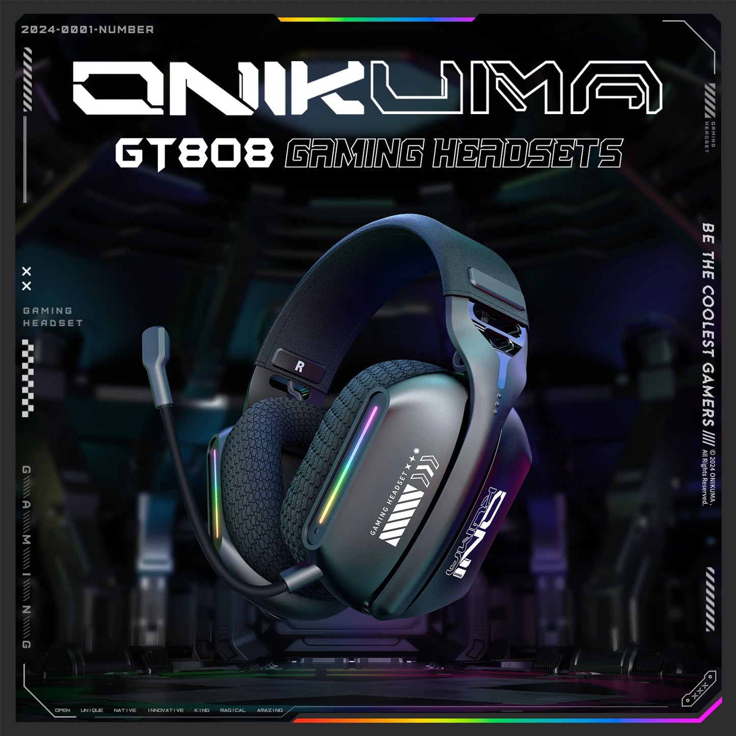 Auscultadores Gaming Sem Fios ONIKUMA GT808 2.4G/Bluetooth/Com Fio, 3 Modos, Over-Ear, com Microfone com Cancelamento de Ruído para PC PS4 PS5