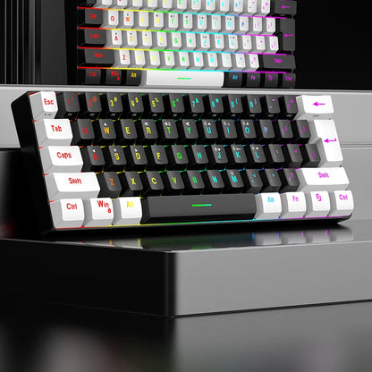 Teclado mecânico com fios de 61 teclas, branco, com switch preto e azul, à prova de água, iluminação RGB, kit para gaming e escritório, PUBG, retroiluminado
