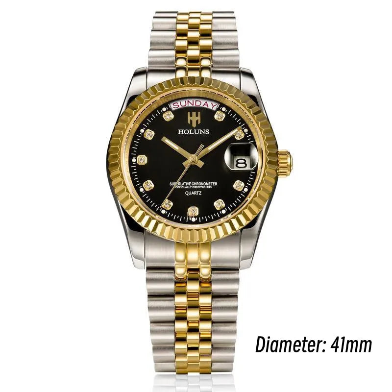 Holuns Luxury Classic 36/41mm Gold Men Watches Japan MIYOTA Quartz Movt Stainless Steel Classic Business Wristwatch Waterproof