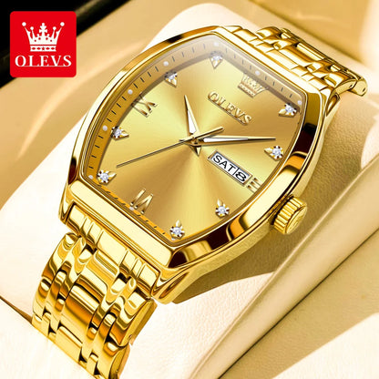 OLEVS Men's Watches Luxury Tonneau Original Top Brand Quartz Watch for Men Waterproof Luminous Week Date Male Wristwatch