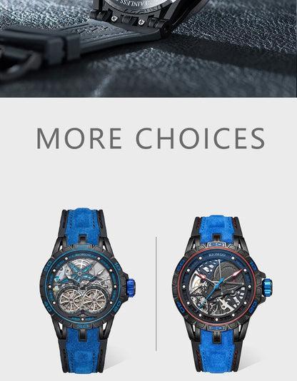 OBLVLO Men's Two Tone Big Skeleton Dial Mechanical Automatic Watch Luminous Waterproof Rubber Band Machinery Clock RD-903
