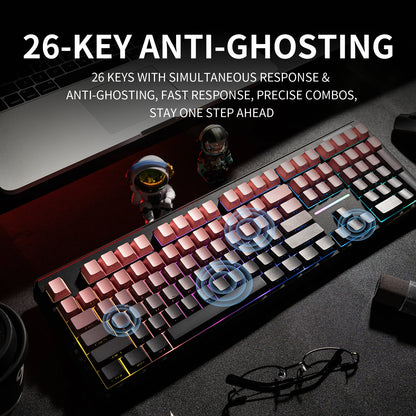 Teclado Bluetooth V108 Pro para escritório, baixo ruído, 2.4G, com e sem fios, layout completo, membrana com retroiluminação RGB