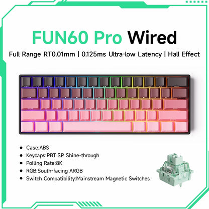 MONSGEEK FUN60 PRO&MAX HE Teclado mecânico 60% sem fios para gaming com switches magnéticos, Rapid Trigger 8K, ARGB e personalização