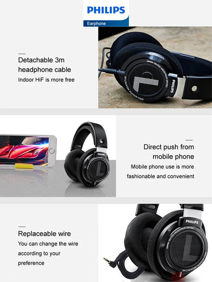 Philips SHP9500 HiFi Stereo Wired Headphones, 50mm Dynamic Driver Open-Back Headset for Gaming, Music, Study & Professional Audio
