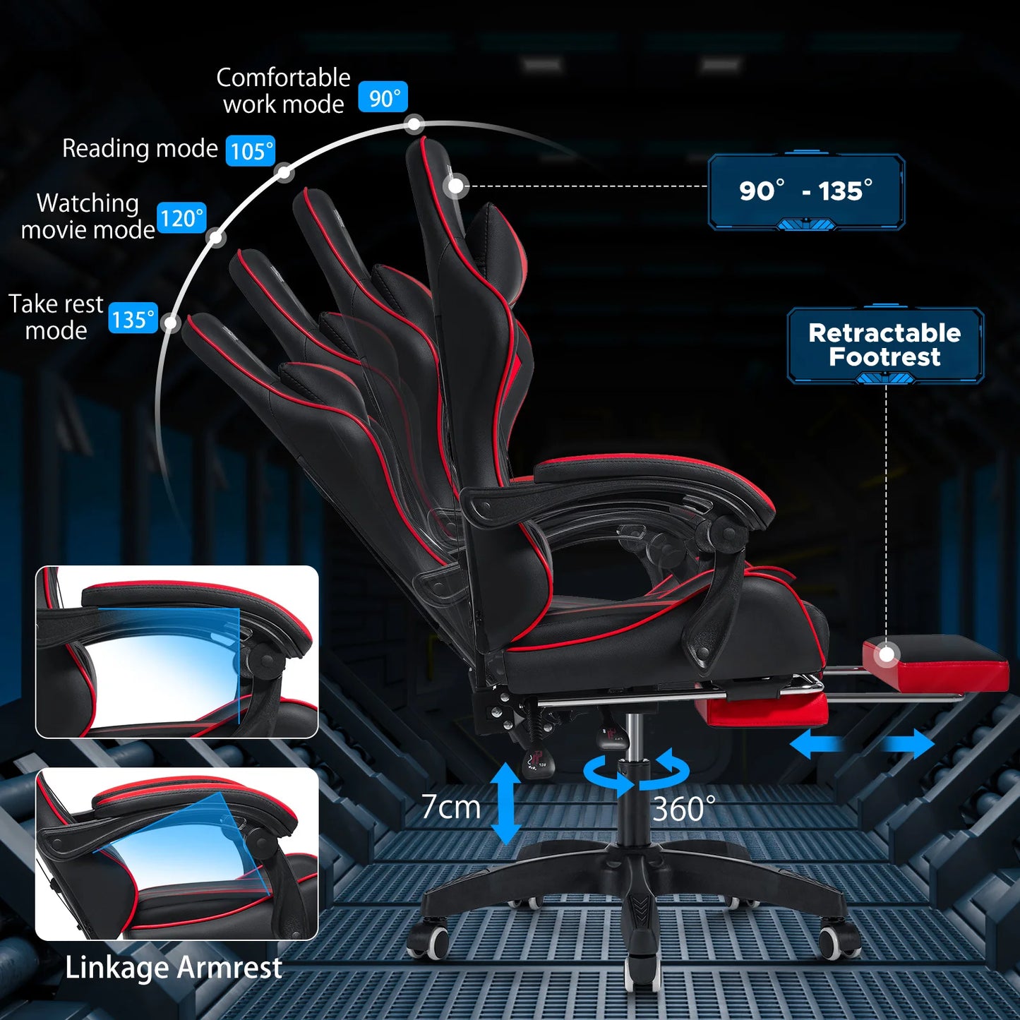 200Lbs Gaming Chair with Massage Lumbar Support, Ergonomic PC Gaming Chair with Footrest, Reclining Adjustable Armrest Computer Chair