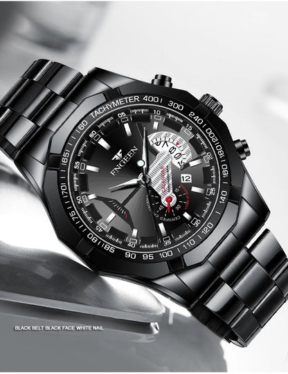 Montre-bracelet à quartz de luxe BINBOND pour homme, lumineuse, étanche, date automatique, en acier inoxydable