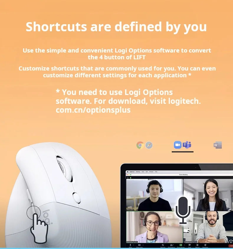 Logitech Lift Ergonomic Bluetooth Wireless Mouse, Vertical Ergonomic Mouse with 4000 DPI, Multi-Device Wireless Mouse for Business, Home Office & Laptop