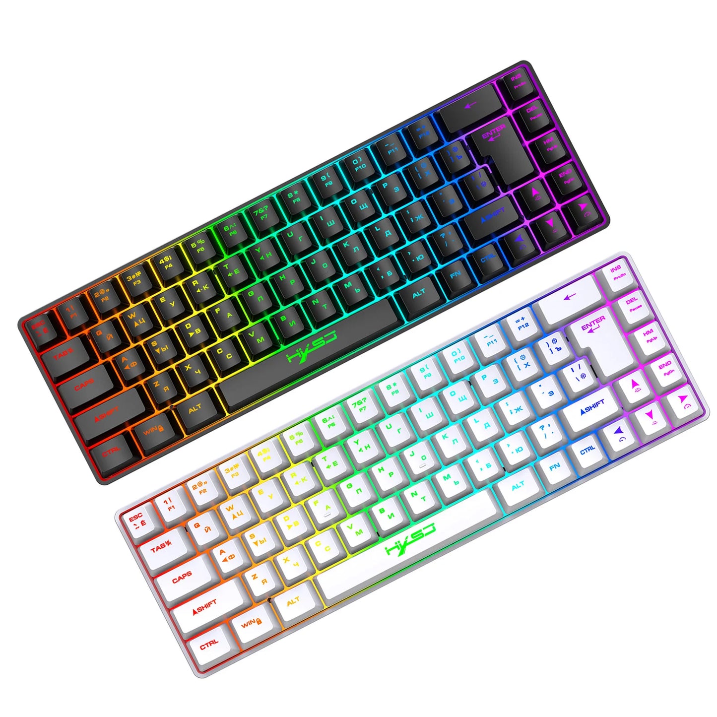 Teclado Mecânico Gaming Russo-Inglês de 68 Teclas, Teclado Bilingue com Retroiluminação RGB para Gaming