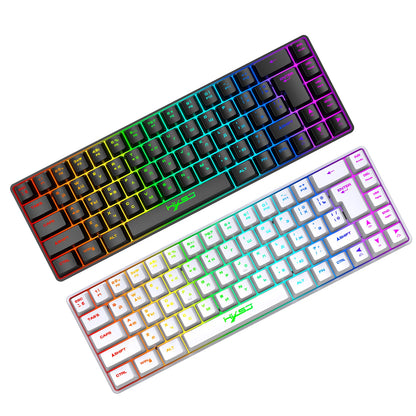 Teclado Mecânico Gaming Russo-Inglês de 68 Teclas, Teclado Bilingue com Retroiluminação RGB para Gaming