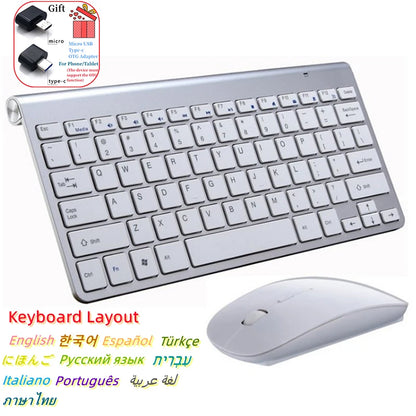 Conjunto de teclado e rato sem fios espanhol, hebraico, coreano e tailandês 2.4G Mini portátil para Windows, Mac e Android