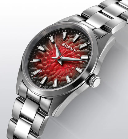 BERNY Men's Watch 10ATM Sapphire Luminous Fashion Quart Watches Full Stainless Steel Classic Dress Business Wristwatch