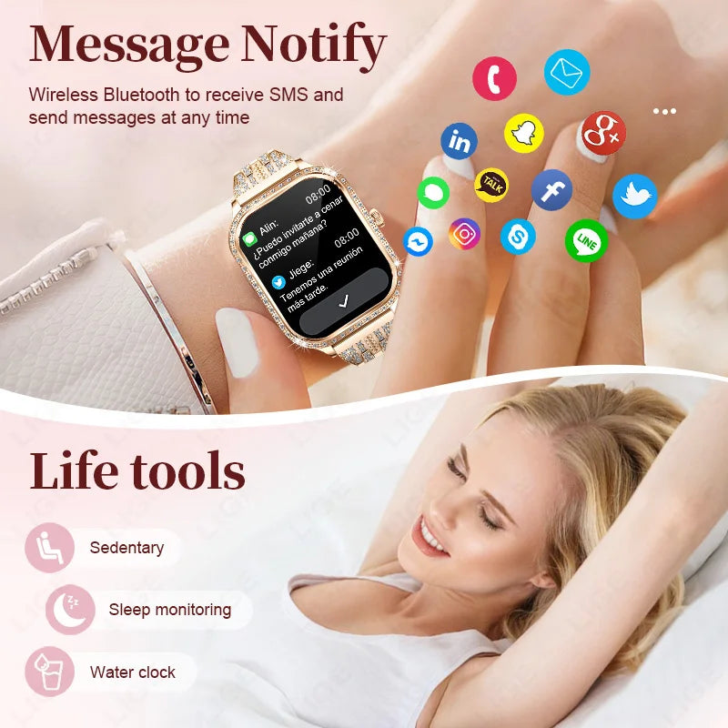 LIGE New Luxury Smart Watch Heart Rate Monitor Fashion Ladies Bracelet 2024 Bluetooth Call Smartwatch Womoen For Android IOS