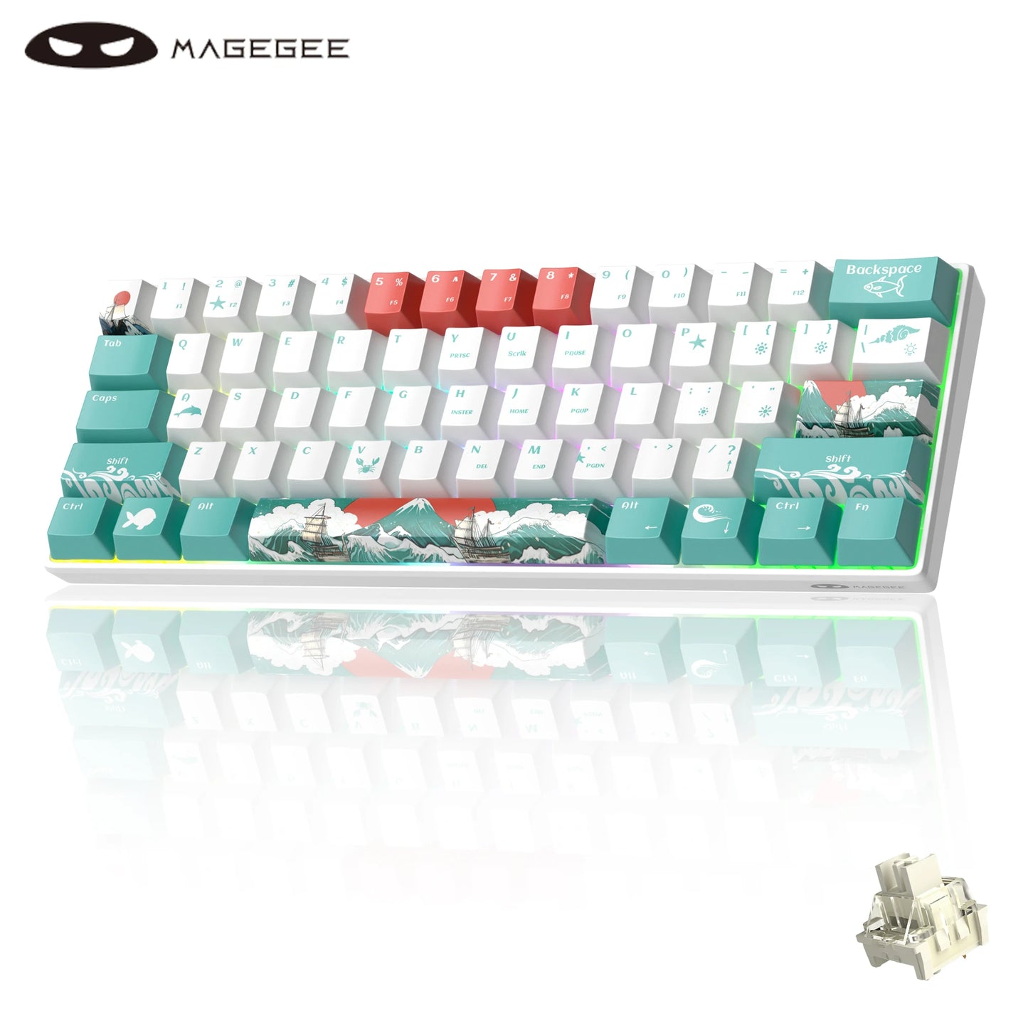 Teclado Mecânico Gaming MageGee 60%, RGB, Totalmente Hot-swappable, Switches Personalizados, Mini Teclado de Escritório com 61 Teclas para Portátil Win/Mac
