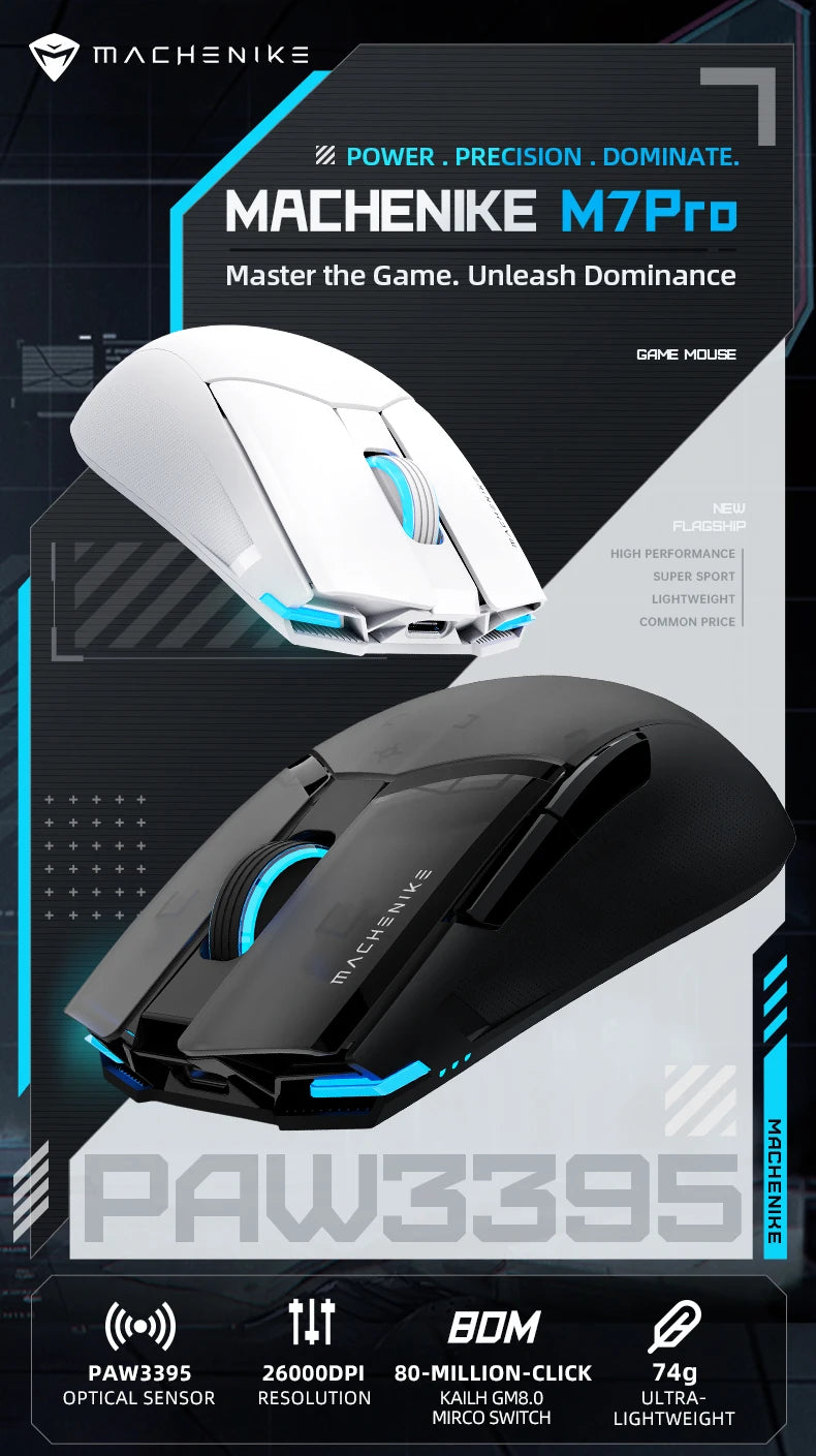 MACHENIKE M7 Pro Wireless Gaming Mouse PAW3395 26000 DPI RGB USB & 2.4GHz Rechargeable Gaming Mouse for PC & Laptop