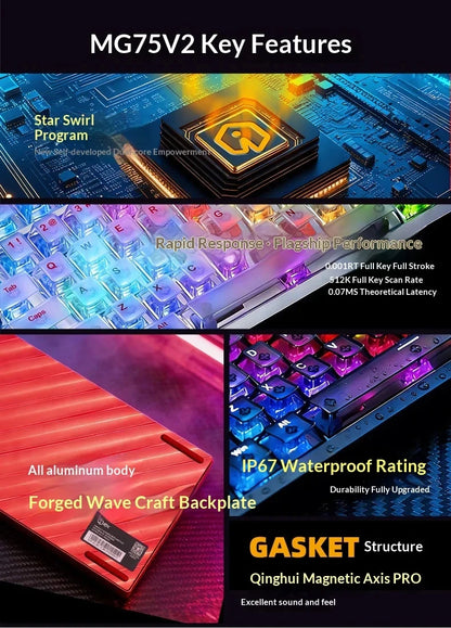 IROK MG75 PRO MG75 Max Magnetic Gaming Mechanical Keyboard RT0.001mm 8K 0.125ms Delay Aluminium RGB Hot Swap Wired Game Keyboard