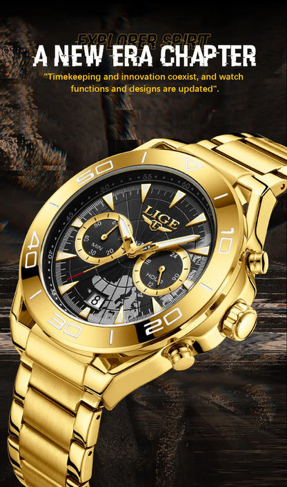 LIGE Top Brand Luxury Mens Watches Casual Business Watch Men Fashion Waterproof Military Men's Quartz Wristwatch Montre Homme
