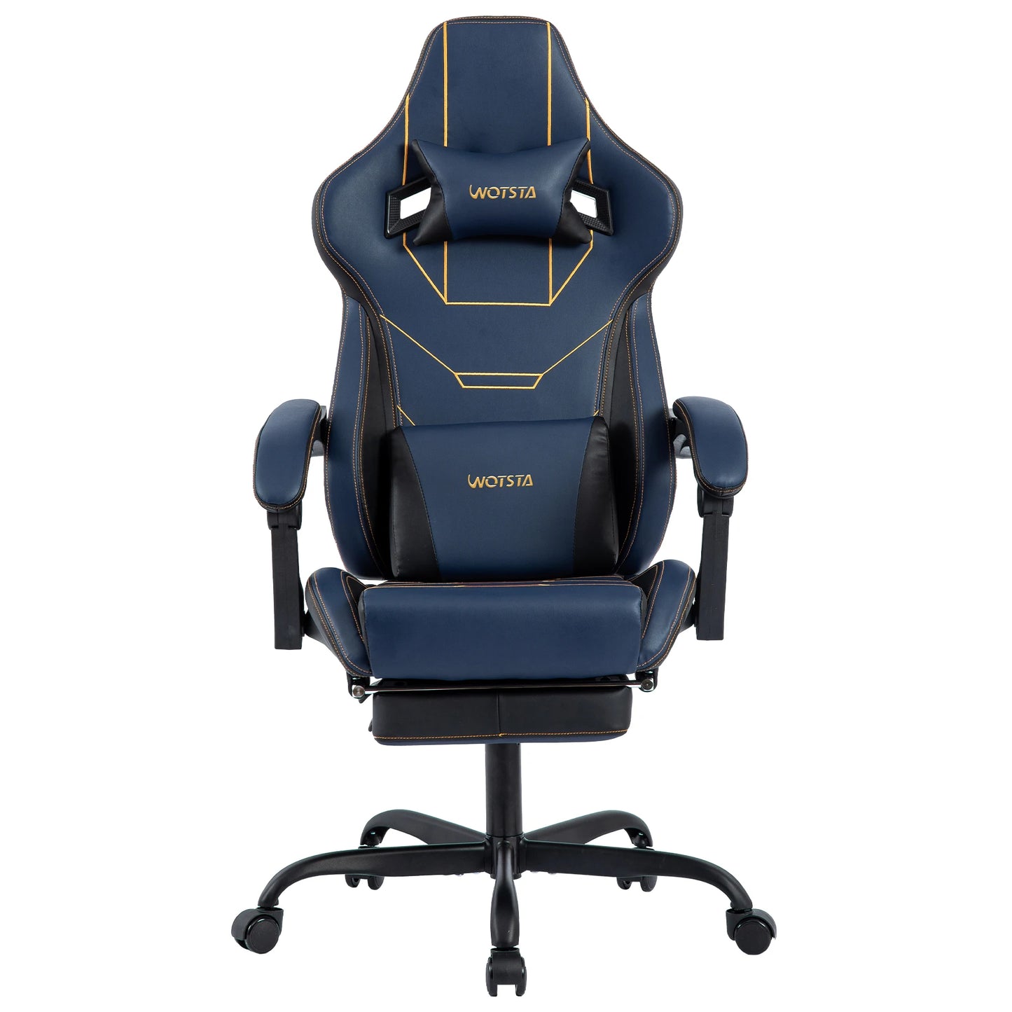 WOTSTA Ergonomic Gaming Chair with Footrest, Racing Computer Chair, Adjustable Height Office Chair with Armrests, Comfortable Leather Gaming Seat