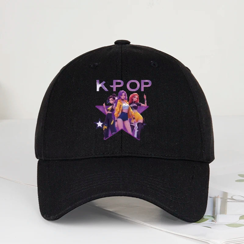 K-POP Cartoon Girl Group Star Print Soft-Peak Baseball Cap - Unisex Casual Retro Adjustable Dad Cap - Y2K Sun Hat