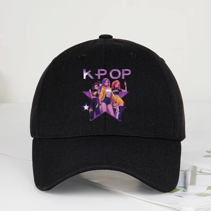 K-POP Cartoon Girl Group Star Print Soft-Peak Baseball Cap - Unisex Casual Retro Adjustable Dad Cap - Y2K Sun Hat