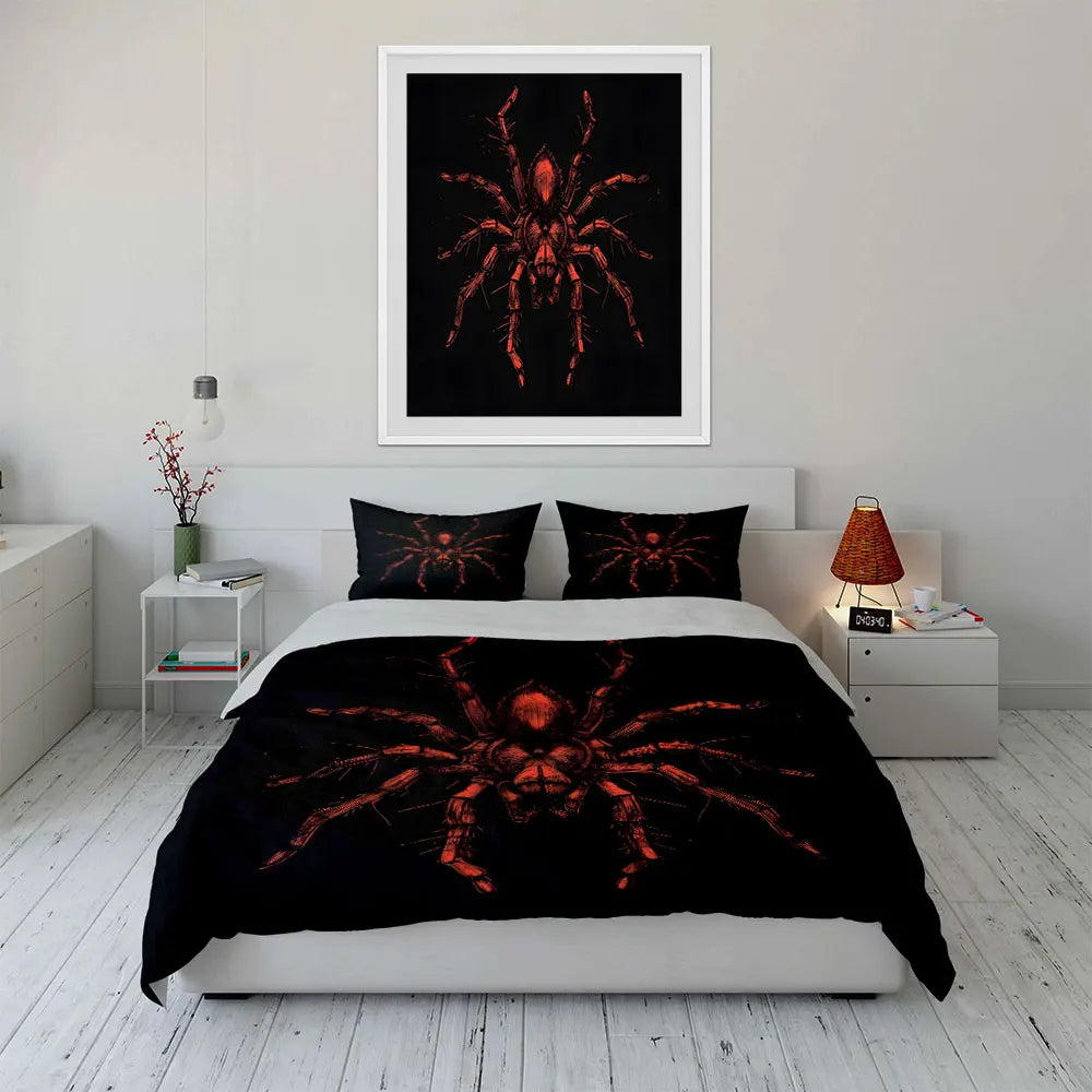Red Spider Textured Artwork Pattern Duvet Cover Set Digital Print Colorful Polyester Bedding with Zipper Closur for kids gifts