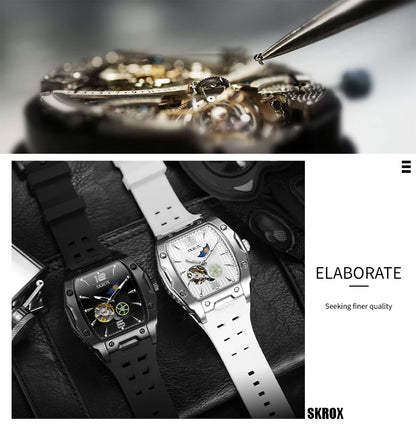 SKROX Designer Luxury Moon Phase Toubillon Automatic Movement Mechanical Clock High Quality Waterproof Silicone Men's Watches