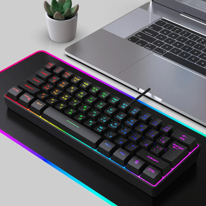 Teclado Gaming, Teclado Ultra-Compacto de 61 Teclas Russo/Inglês com Retroiluminação RGB, Teclado de Escritório Gaming Impermeável com Sensação Mecânica