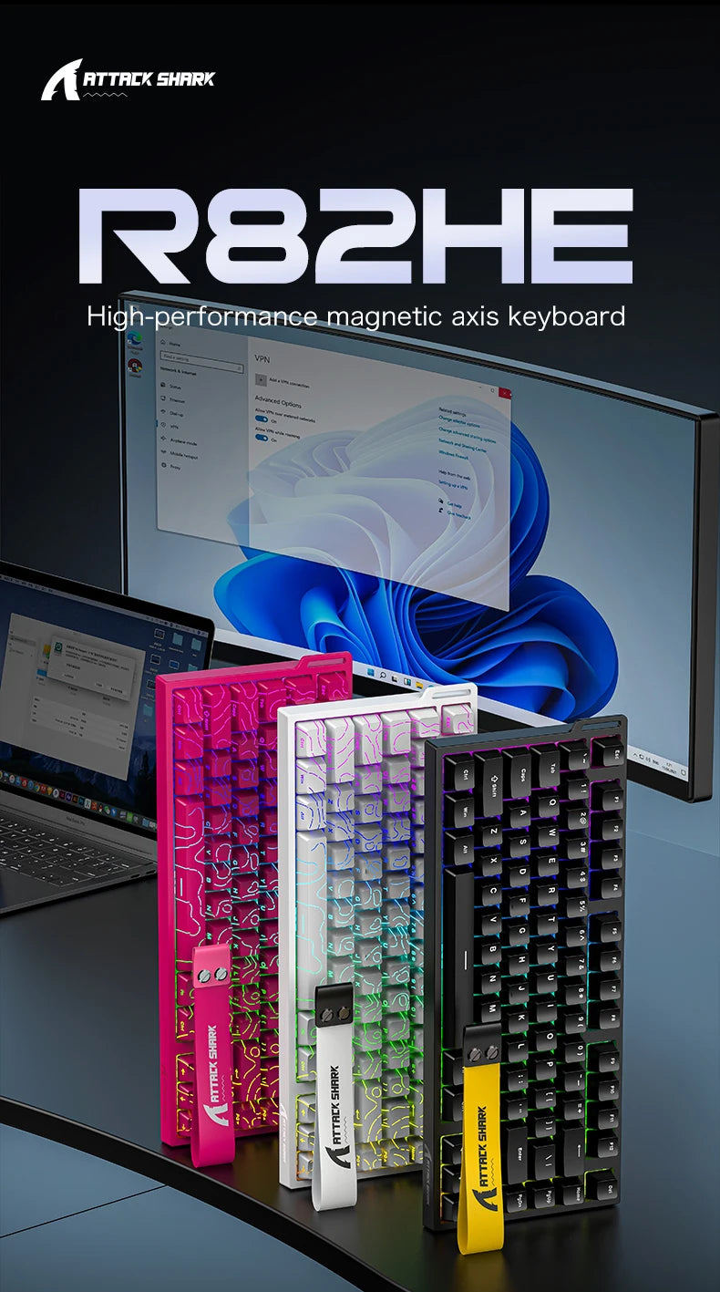ATTACK SHARK R82HE Gaming Keyboard Magnetic 75% Wired 8000Hz Rapid Trigger ProGamer Keyboard,0.005mm RT Accuracy,0.08ms Latency