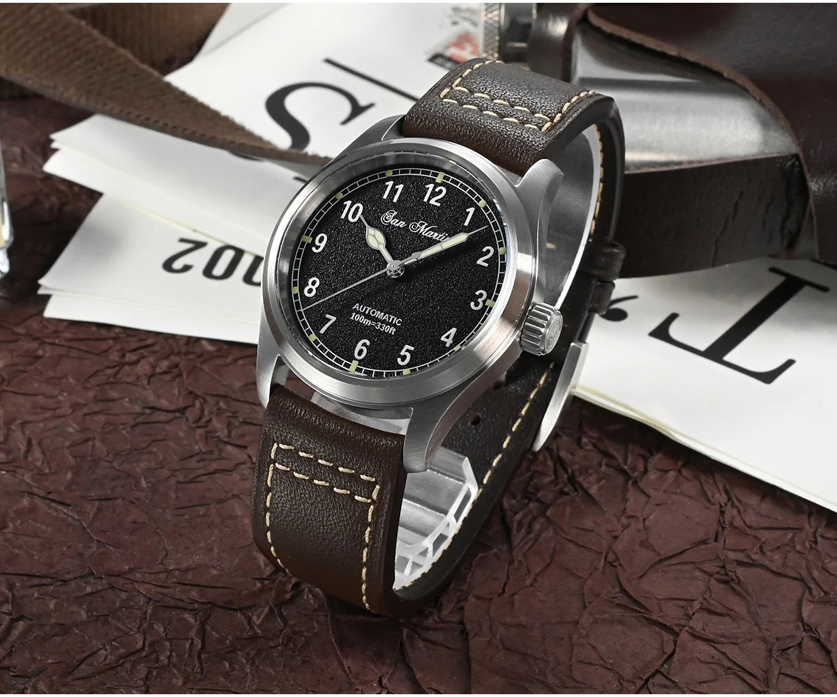 San Martin Simple Men Watch 37mm Pilot Miyota 8215 Classic Military Explore Automatic Mechanical Watches Waterproof 100m
