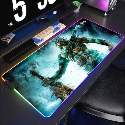 God Of War Large Kratos Atreus Mouse Pad RGB Glowing E-Sports Gamer Keyboard Rug with Extensible Phantom Color Carpet 500x1000