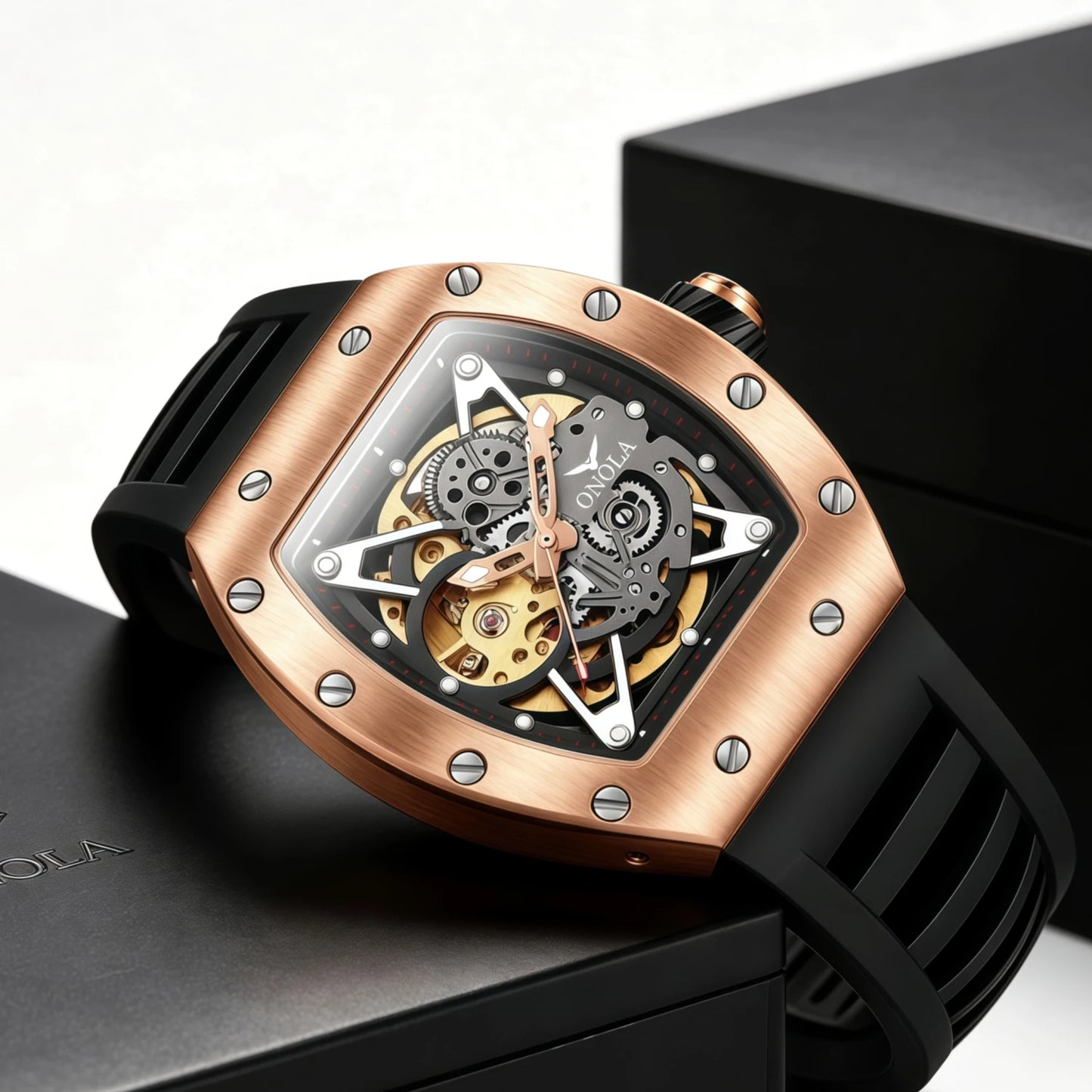 ONOLA Luxury Automatic Watch Men Fashion Hollow Silicone Waterproof Mechanical Watch Men Military Sports Watch Clock