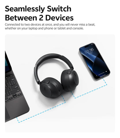 QCY H3S -56dB Adaptive ANC Over Ear Bluetooth 6.0 Headphones – Hi-Res LDAC Wireless Headset, 102H Battery, Dual Driver Spatial Sound