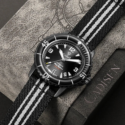 CADISEN Deep Explorer 2025 New Automatic Mechanical Watch Man Canvas Strap Wristwatch 8215 Luxury Luminous Waterproof Watches