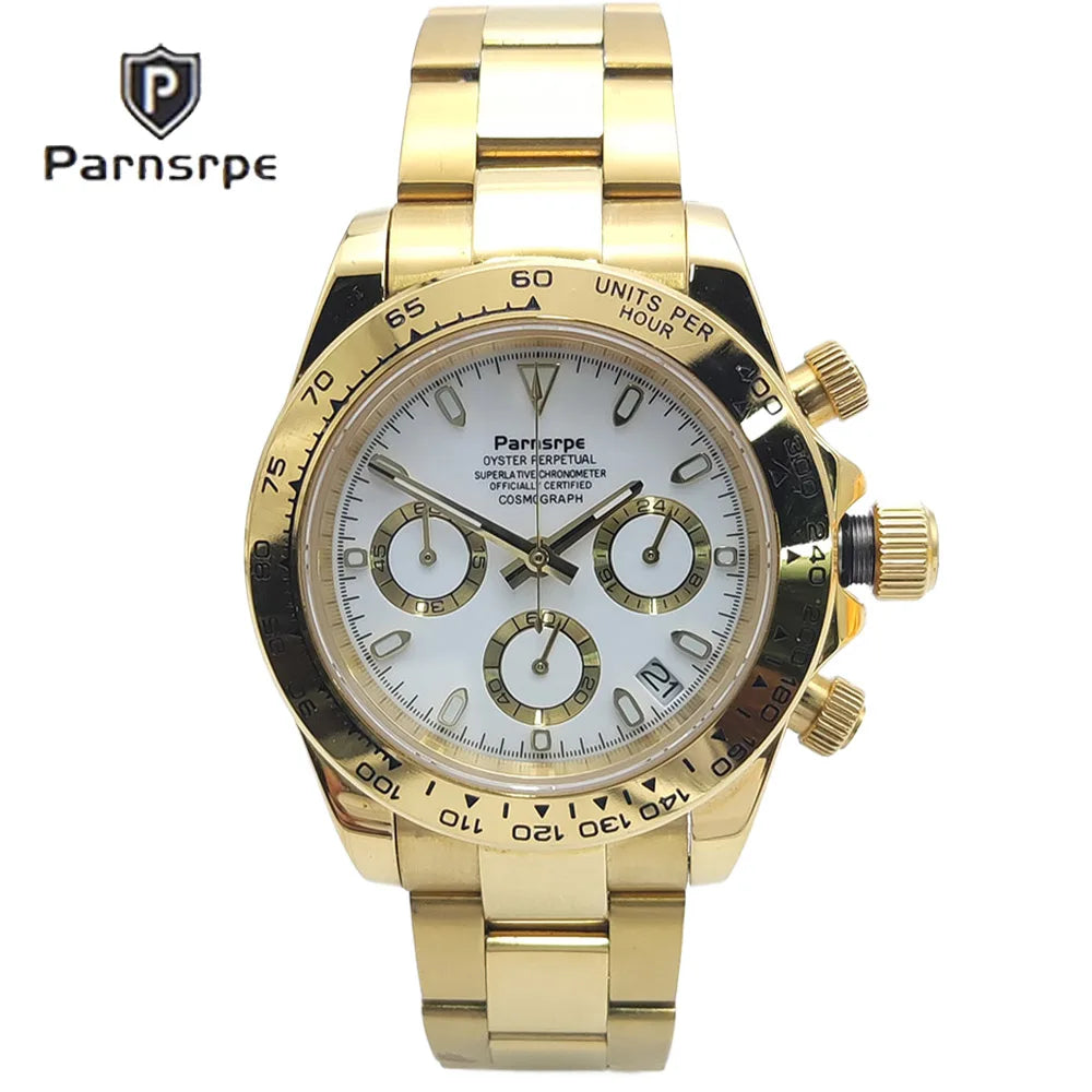 39mm Watch Quartz for Men Luxury Chronograph Fashion Sapphire Trendy Stylish Sports Mens Steel Band Wrist Watches