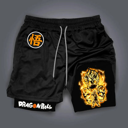 Dragon Ball Z Unisex Casual Anime Streetwear 2-in-1 Shorts Summer Gymnastics Gym Quick Drying Shorts with Drawstring Pocket