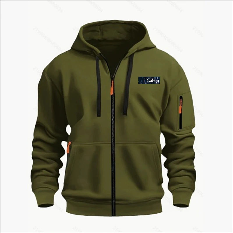 Men's Sweatshirts with Zipper Pockets Thin Solid Color Half Tracksuit Casual Outdoor Hooded Tracksuit Long Sleeves Jacket Coats